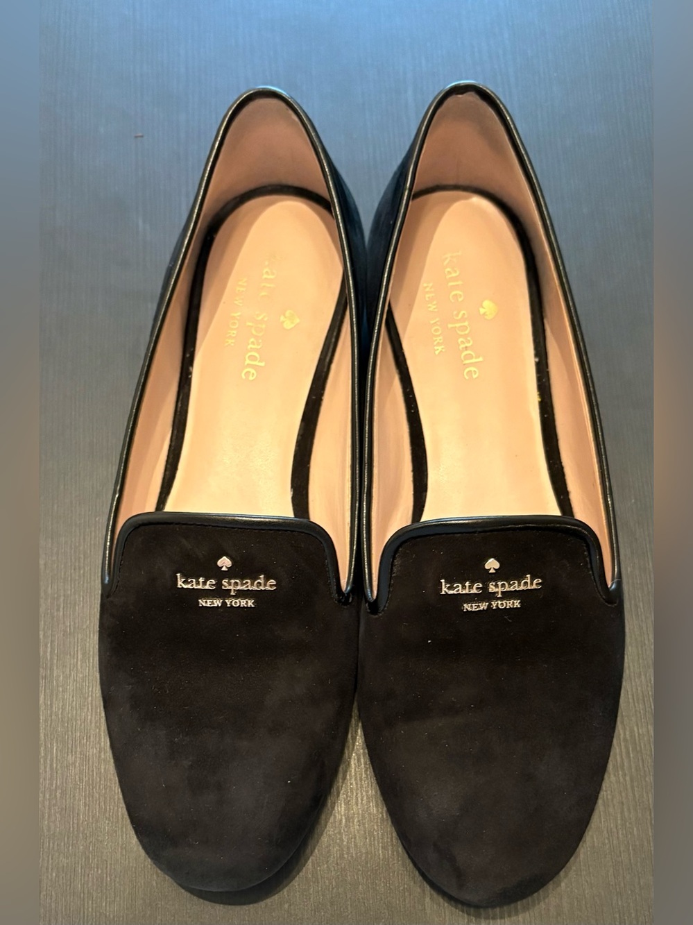 Kate Spade Claudia Loafers Black Suede Logo Flats Size 7B